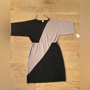 NWT Anthropologie Sangria Dolman Knit Color Block Striped Grey Black Dress M
